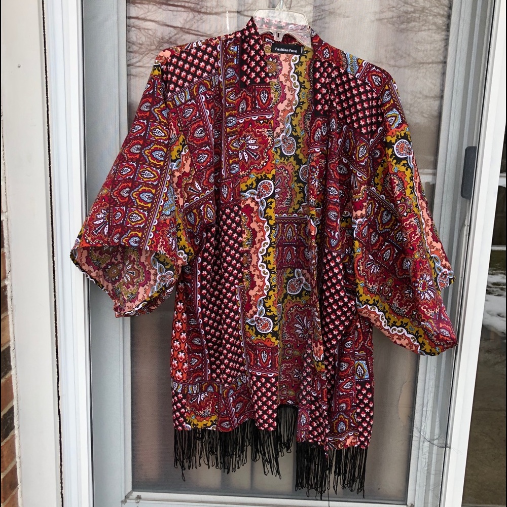 Boho Fringed Kimono - Floral and Mandala Printed